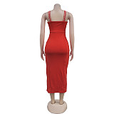 Fashion Women's Straps Hot Drill Solid Color Maxi Dress BY-7070