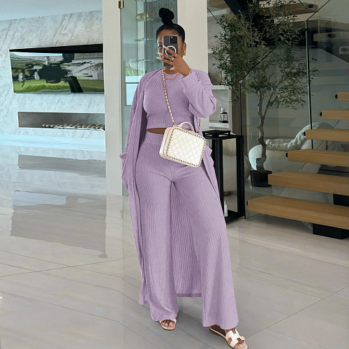Autumn Winter Long Sleeve Jacket Sleeveless Vest Wide-leg Pants Casual Suit YF-10801