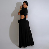 Women's Sexy Waist Irregular Skirt Solid Color Split Long Dress YF-10805