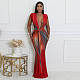 Women's Sexy V-neck Waist Sleeveless Print Full Dress YF-10804