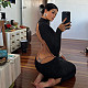 Black Sexy Backless Bowknot  Long Sleeves Bandage Maxi Dresses SUM-24240