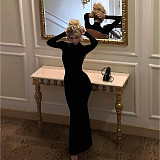 Black Sexy Backless Bowknot  High Neck Bodycon Maxi Dresses SUM-24422