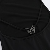 Black Sexy Backless Bowknot  High Neck Bodycon Maxi Dresses SUM-24422