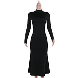 Black Sexy Backless Bowknot  High Neck Bodycon Maxi Dresses SUM-24422