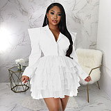 Mesh Patchwork Notched Collar Blazer Puffy Dress YF-10336