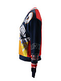 INS Trend Patchwork Color Contrast Letter Print Loose Casual V-neck Sweatshirt SFY-537