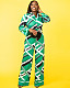 Women's Casual Wide-leg Pants Abstract Patterned Trouser Suit SFY-2783
