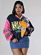 INS Trend Patchwork Color Contrast Letter Print Loose Casual V-neck Sweatshirt SFY-537