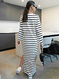 Fashion Striped Print Casual Long-sleeved Slit Long Dress SFY-515