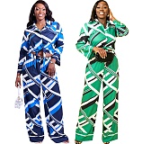 Women's Casual Wide-leg Pants Abstract Patterned Trouser Suit SFY-2783