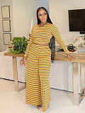 Women Long Sleeves Crop Tops And Wide-leg Pants Casual Striped Two-piece Set SFY-535