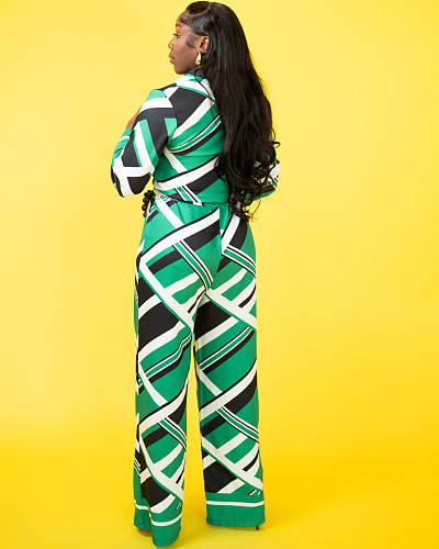 Women's Casual Wide-leg Pants Abstract Patterned Trouser Suit SFY-2783