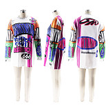 Vintage Color Patchwork Graffiti Letters Long Sleeve T-shirt Dress SFY-482