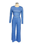 Women Long Sleeves Crop Tops And Wide-leg Pants Casual Striped Two-piece Set SFY-535