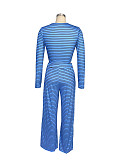 Women Long Sleeves Crop Tops And Wide-leg Pants Casual Striped Two-piece Set SFY-535