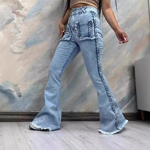 Women High-waisted All-in-one Slim-fit Stretch Denim Flares Jeans YUN-52035