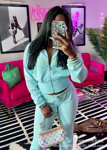 Women Long-sleeved Zipper Jackets And Long Pant Casual 2 Pieces Set RS- 5035