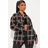 Casual Women Plaid Pocket Button Down Edge Long Shirt ASL-6761