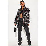 Casual Women Plaid Pocket Button Down Edge Long Shirt ASL-6761