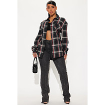 Casual Women Plaid Pocket Button Down Edge Long Shirt ASL-6761