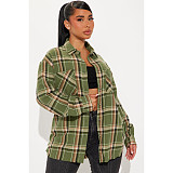 Casual Women Plaid Pocket Button Down Edge Long Shirt ASL-6761