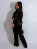 Fashion Women's Long-sleeved Lapel Zipper Cardigan Trousers Two-piece Set SFY-575