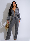 Fashion Women's Long-sleeved Lapel Zipper Cardigan Trousers Two-piece Set SFY-575