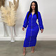 Autumn/Winter Solid Color Double Head Zipper Pleated Sleeves Long Dress TE-4706