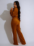 Fashion Women's Long-sleeved Lapel Zipper Cardigan Trousers Two-piece Set SFY-575