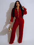Fashion Women's Long-sleeved Lapel Zipper Cardigan Trousers Two-piece Set SFY-575