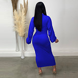 Autumn/Winter Solid Color Double Head Zipper Pleated Sleeves Long Dress TE-4706