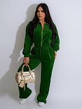 Fashion Women's Long-sleeved Lapel Zipper Cardigan Trousers Two-piece Set SFY-575