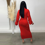 Autumn/Winter Solid Color Double Head Zipper Pleated Sleeves Long Dress TE-4706