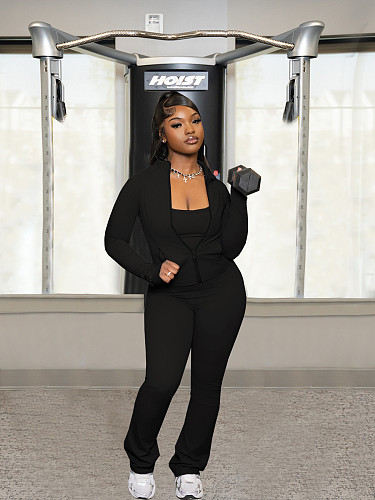 Stylish Women Pocket Zipper Turtleneck Cardigan Jacket Casual Jumpsuit Sports Two-piece Set SFY-548