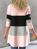 Autumn Winter Women's Color Pit Strip Cardigan Casual Long Coat HX-2432