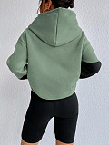Casual Color Block Patchwork Pocket Loose Women's Hoodie Top HX-4711