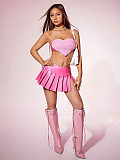 Solid Color A Pleated Skirt PU Leather Skirt Sexy Fashion Skirts ANDI-2434