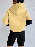 Casual Color Block Patchwork Pocket Loose Women's Hoodie Top HX-4711
