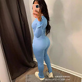Women Long Sleeves Zipper Solid Color Long Pants 2 Pieces Sets RS-5033