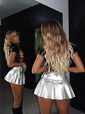 Solid Color A Pleated Skirt PU Leather Skirt Sexy Fashion Skirts ANDI-2434