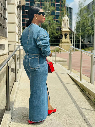 New Women's Denim Suit Jacket Skirt Two-piece Set SH-391294