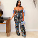 Sexy Printed Painting Pattern Lace-up Drawstring Multi-pocket Pants Set NY-3296