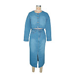 New Women's Denim Suit Jacket Skirt Two-piece Set SH-391294