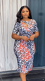 Fashion Color Contrast Print Hollowed-out Stretch Split Maxi Dress NY-10911