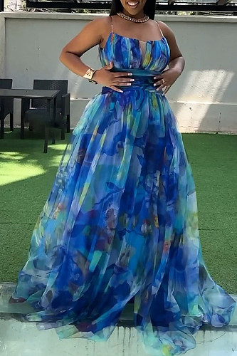 Stylish Mesh Patchwork Straps Split Long Dress NY-10899