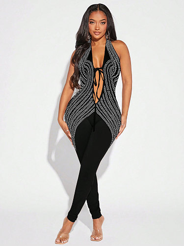 Sexy Backless Halter Bandage Black Jumpsuit NY-3262