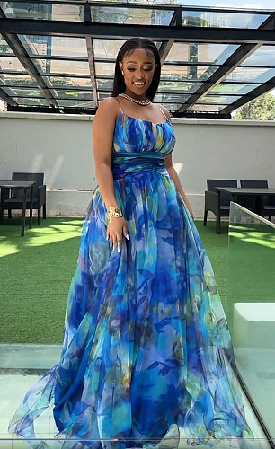 Stylish Mesh Patchwork Straps Split Long Dress NY-10899