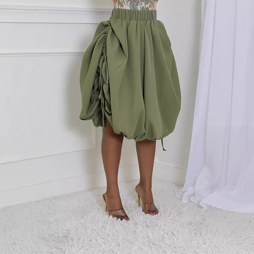Casual Women Irregular Drawstring Skirt Army Green YS-2412