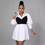 Casual Women Splicing Chest Wrap Shirt Dress BS-1373