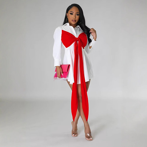 Casual Women Splicing Chest Wrap Shirt Dress BS-1373